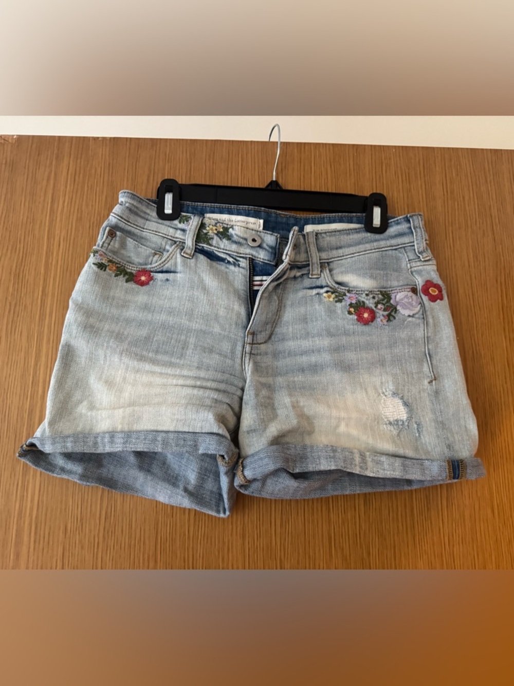 Pilcro and the Letterpress Light Blue Embroidered Jean Shorts